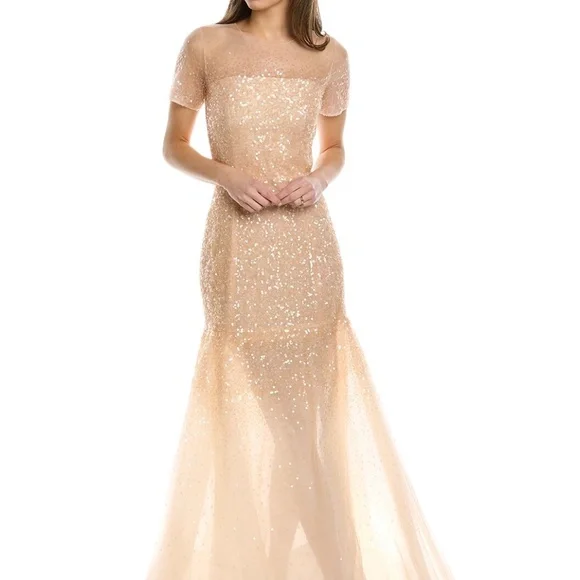 BRAND NEW CAROLINA HERRERA SEQUIN-EMBROIDERED TRUMPET GOWN IN PASTEL ORANGE  | eBay